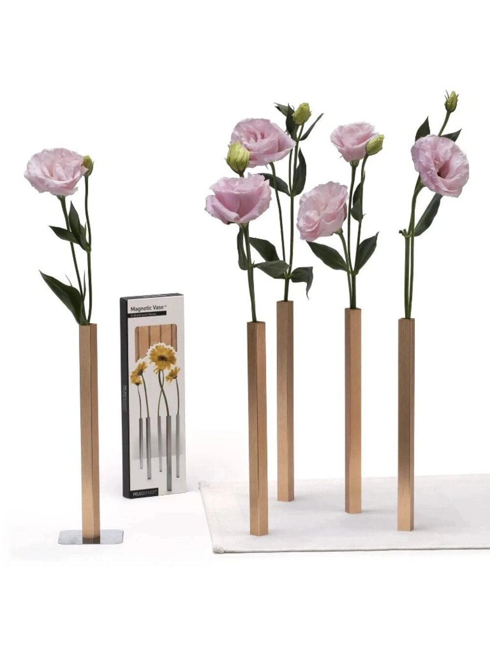 Peleg Design 5 Gold Aluminum Magnetic Vases In Box Bud Flower 24 cm 9.4" Tall